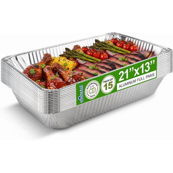 Visualz Large Aluminum Pans Full Size Deep Foil Disposable Durable Large Steam Table Pans for Baking Serving, Chafing Trays for Caterers, Bakeware 21 x 13 x 3 (15)