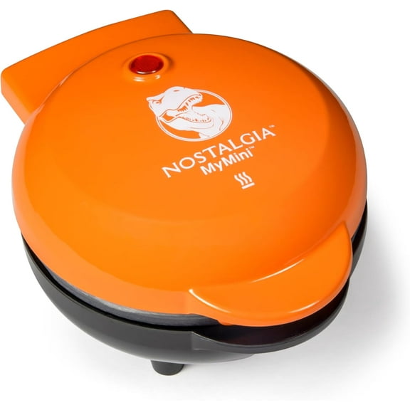 Visualz MyMini Dinosaurs Shape Electric Waffle Maker, 5-Inch Non-Stick Griddle for Waffles, Hash Browns, Eggs, and More, Orange