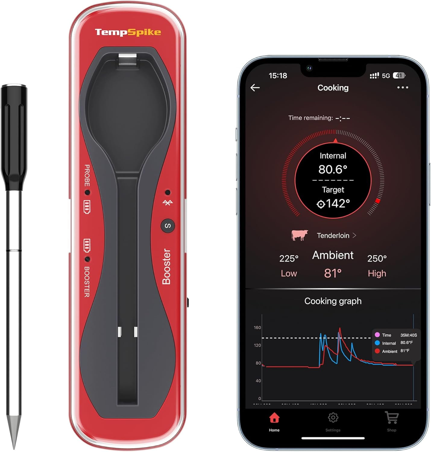 TempSpike Wireless Meat Thermometer for Grilling and Smoking, 500ft Bluetooth Meat Thermometer with Wireless Probe, Ideal for Sous Vide Smoker Rotisserie BBQ Oven Smoker