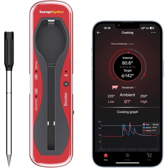 Visualz TempSpike Wireless Meat Thermometer for Grilling and Smoking, 500ft Bluetooth Meat Thermometer with Wireless Probe, Ideal for Sous Vide Smoker Rotisserie BBQ Oven Smoker