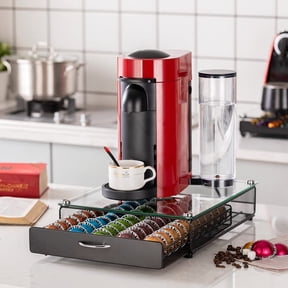 Visualz for Nespresso Pod Holder Coffee Pod Storage for Vertuo Pod with Crystal Tempered Glass Top(50 Pods Capacity)
