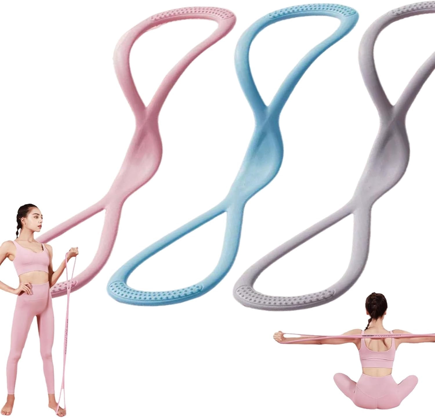 Resistance Bands, Figure 8 Exercise Bands for Women Men, 8 Shaped Resistance Rubber Band with Handlesfor Glutes, Back, Arm, Chest and Full Body Workout