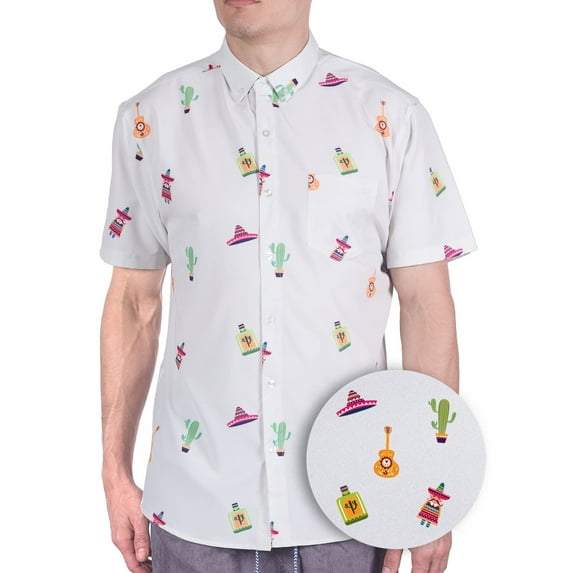 Visvie Mens Hawaiian Shirt Printed Fiesta Cinco De Mayo Taco Shirt Button Down Short Sleeve For Men – Perfect Cool Funny Printed Spring Summer Button Up