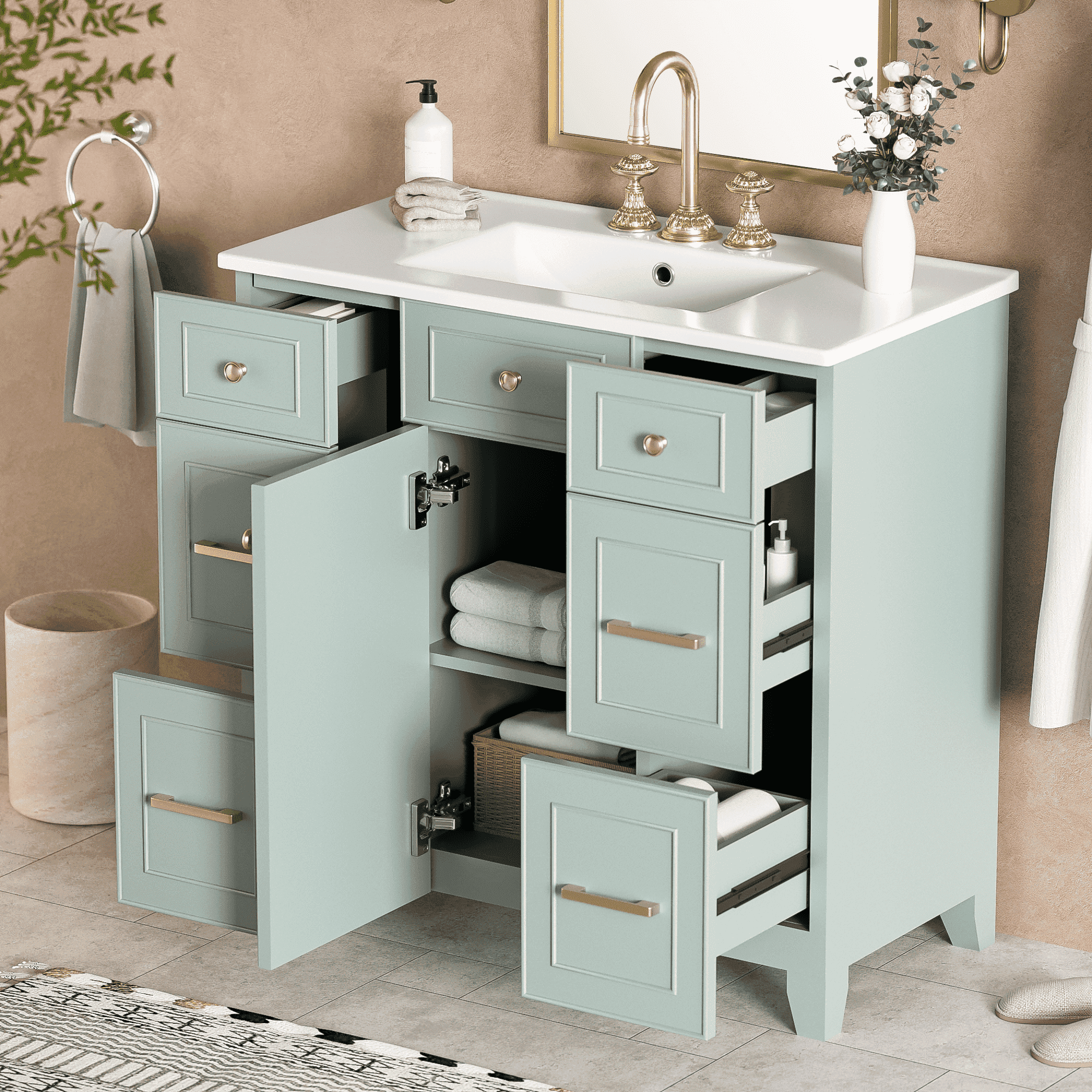Viswild 36" Space-Saving Bathroom Vanity with Soft-Close Drawers ...