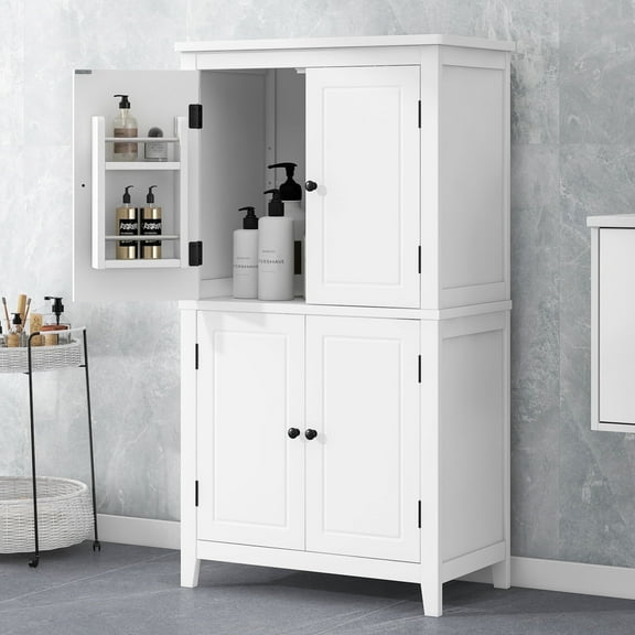 Viswild Versatile Bathroom Cabinet with Adjustable Shelves, Waterproof MDF Storage Solution - Anti-Tipping & Easy Installation for Home & Office Use, White