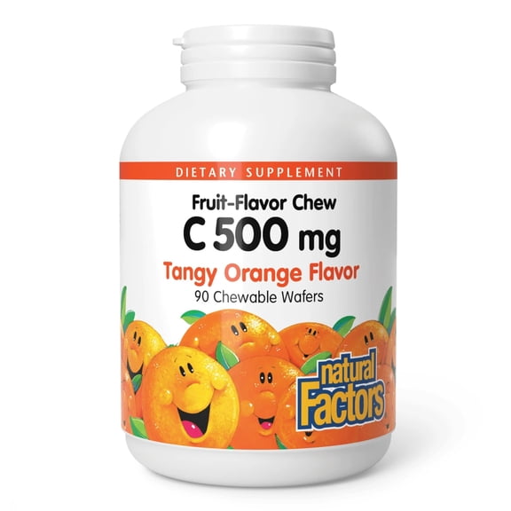 Natural Factors Kids Chewable Vitamin C 500 mg, Supports Immune Health, Bones, Teeth and Gums, Tangy Orange, 90 Wafers