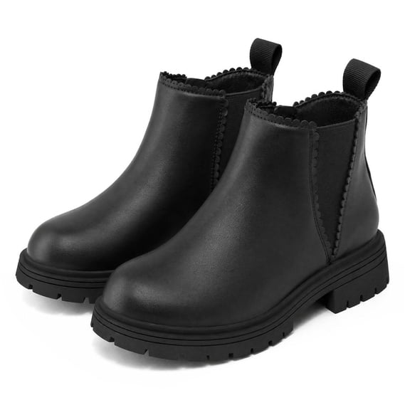 VitNoiva Girls Ankle Boots Low Heel Anti-Slip Kids Chelsea Booties Black PU 1 Big Kid