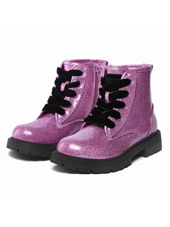 Kids Glitter Ankle Boots Waterproof Girls Martin Boots Purple TPU Glitter Boots for Daily Outdoor 4 Big Kid