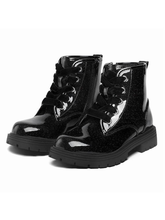 Kids Glitter Ankle Boots Waterproof Girls Martin Boots Black TPU Glitter Boots for Daily Outdoor 13 Little Kid