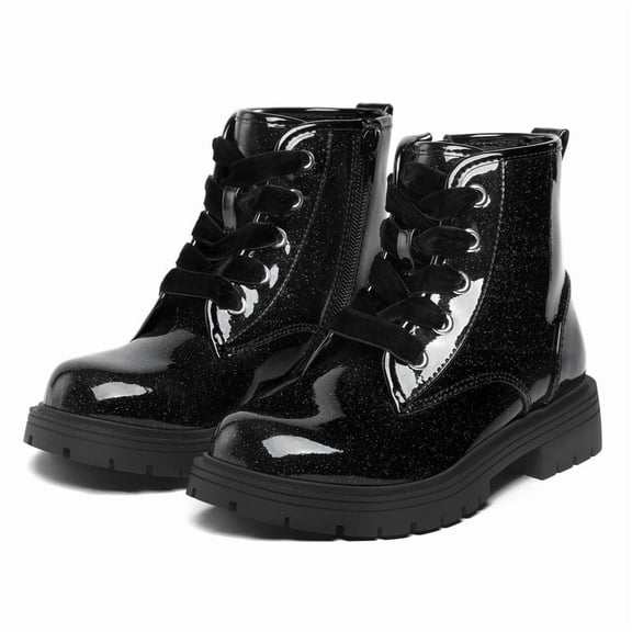 VitNoiva Kids Glitter Ankle Boots Waterproof Girls Martin Boots Black TPU Glitter Boots for Daily Outdoor 10 Toddler