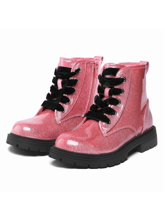 Kids Glitter Ankle Boots Waterproof Girls Martin Boots Pink TPU Glitter Boots for Daily Outdoor 11 Little Kid