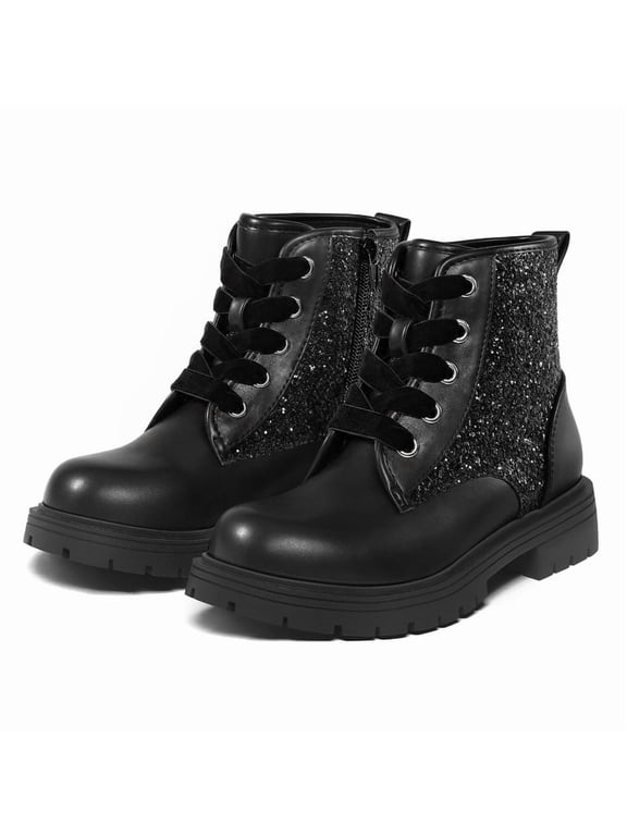 Kids Glitter Ankle Boots Waterproof Girls Martin Boots Black PU Glitter Boots for Daily Outdoor 10 Toddler
