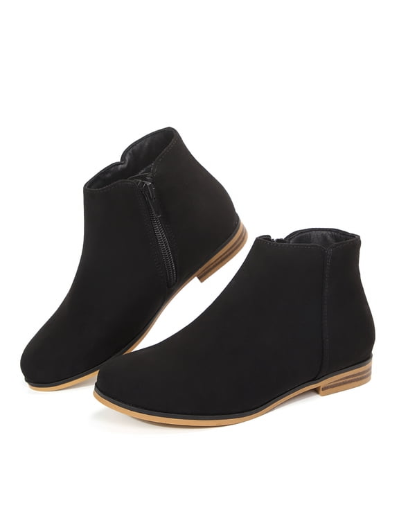 Kids Ankle Boots Side Zipper Lightweight Girls Booties School Shoes Black Suede 10 Toddler