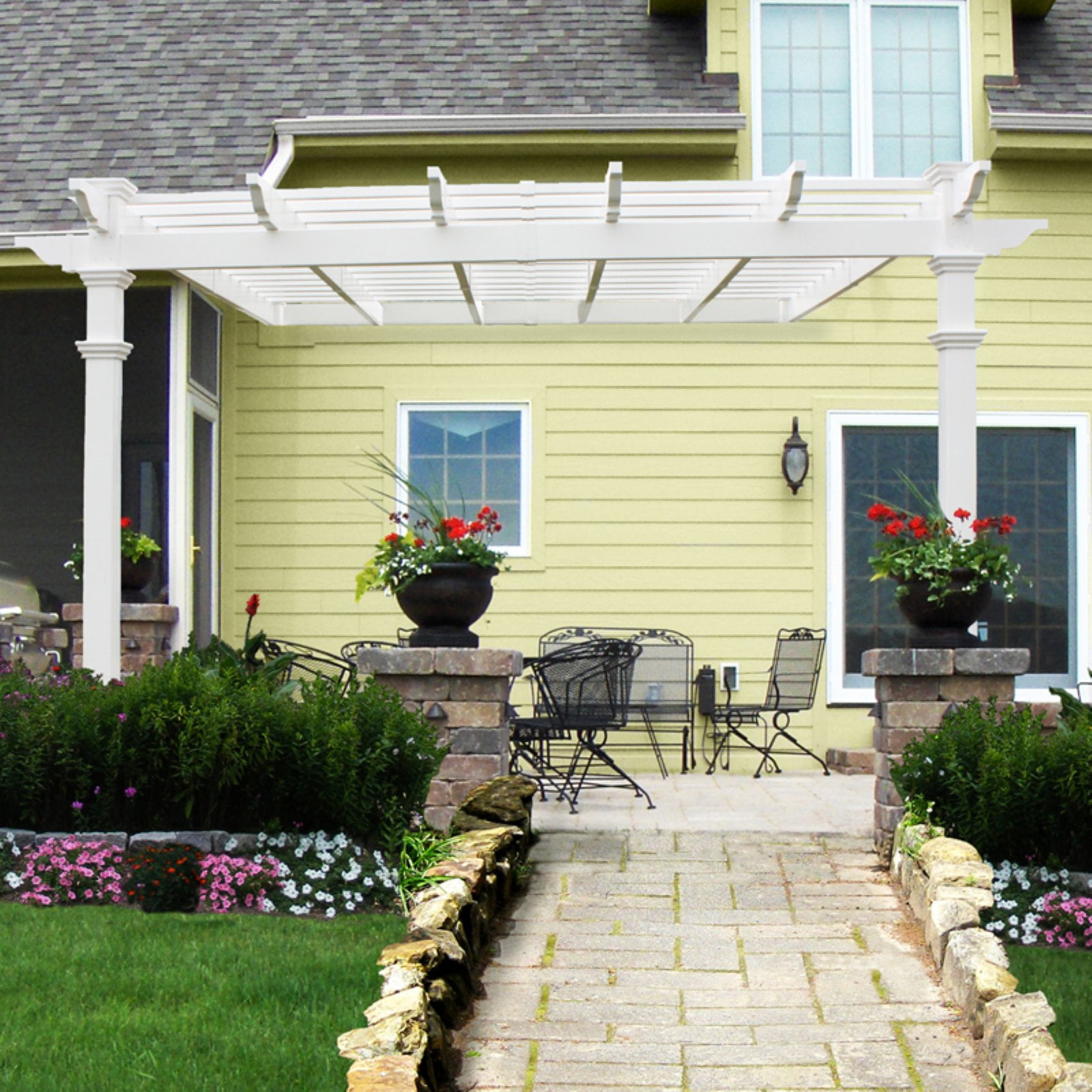 Freemont 12' x 12' White Vinyl Pergola with Flat Canopy
