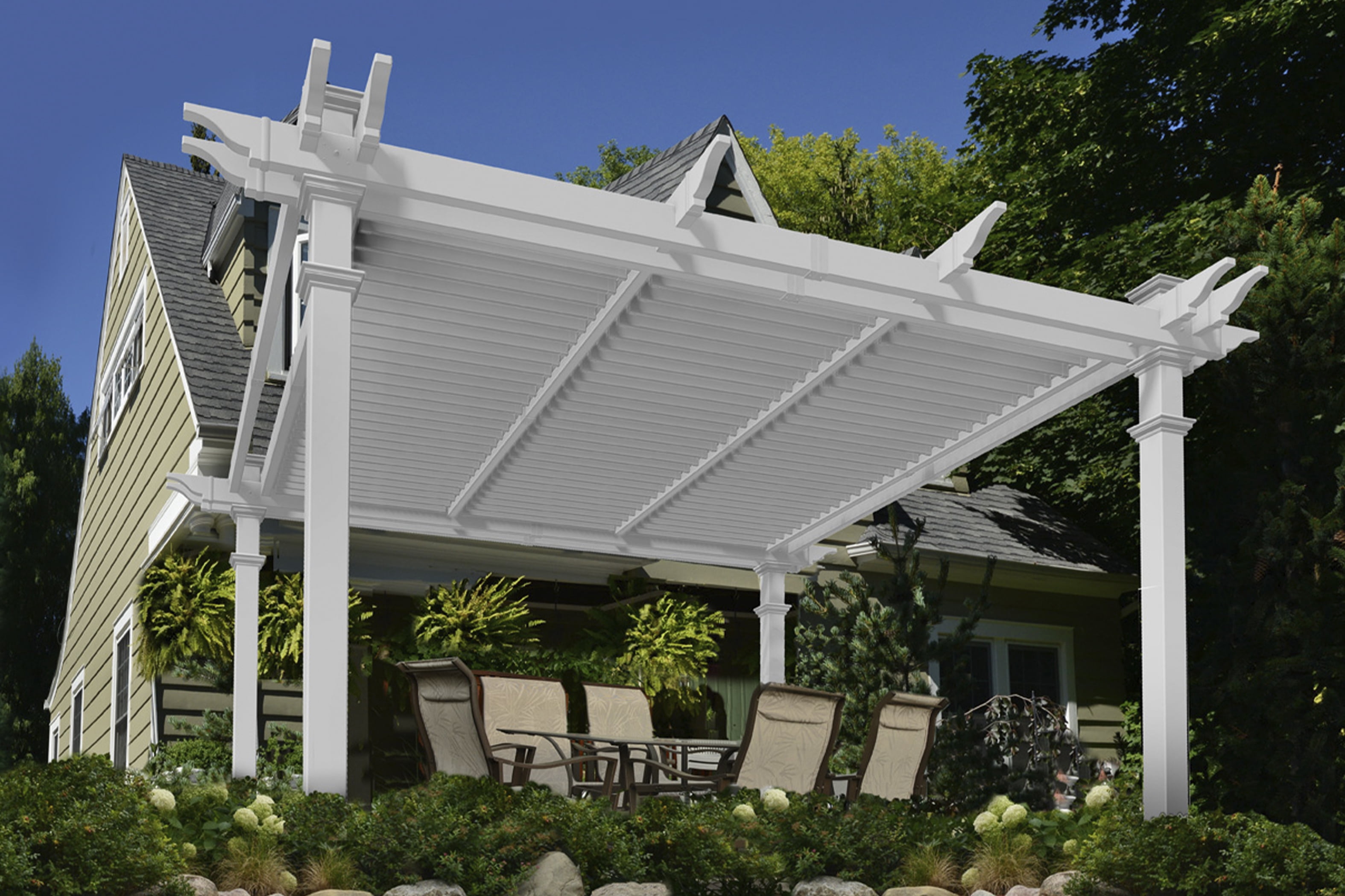 12' x 12' White Vinyl Adjustable Louvered Pergola