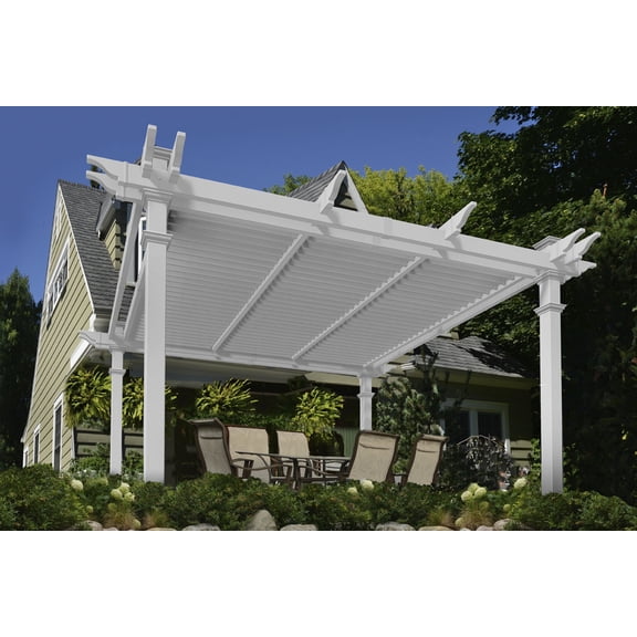 Vita 144"L x 144"W x 104"H Vinyl Camelot Louvered Pergola, White, VA42070
