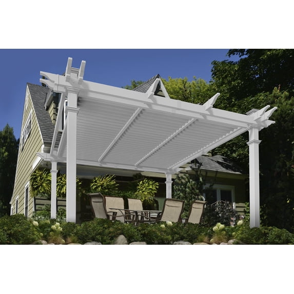Vita 144"L x 144"W x 104"H Vinyl Camelot Louvered Pergola, White, VA42070