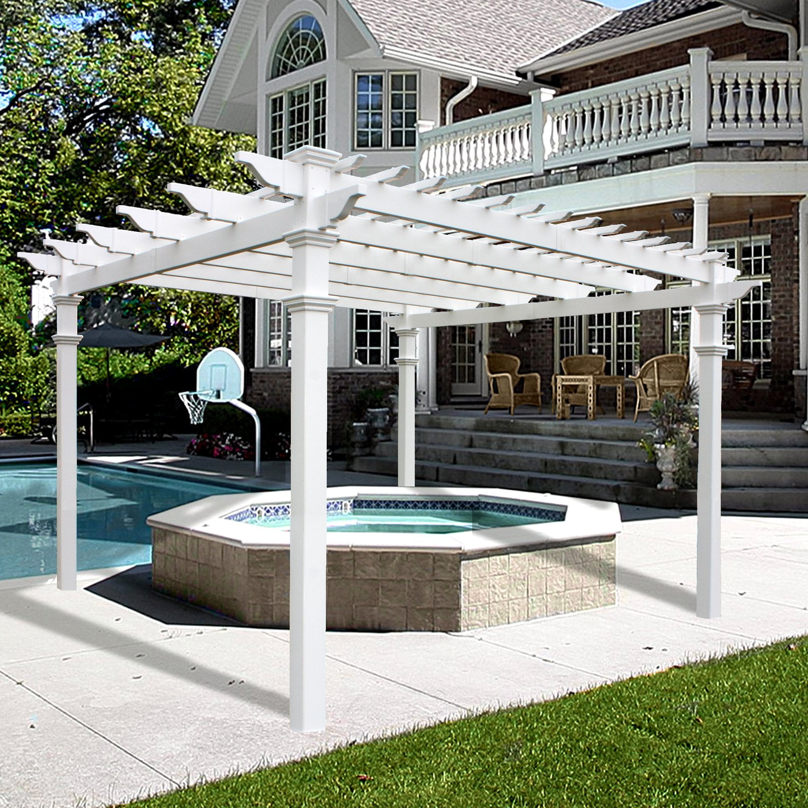 12x12 White Vinyl Square Traditional Pergola
