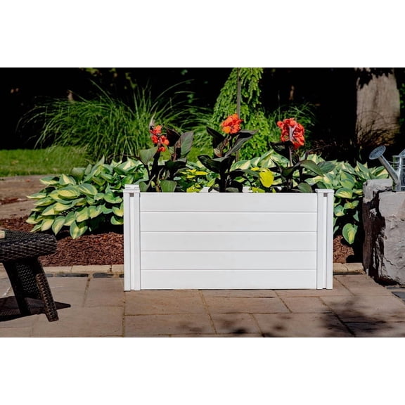 Vita 40 inch L x 16 inch W x 19 inch H Classic Small Parklette Vinyl Planter, White, VA68248