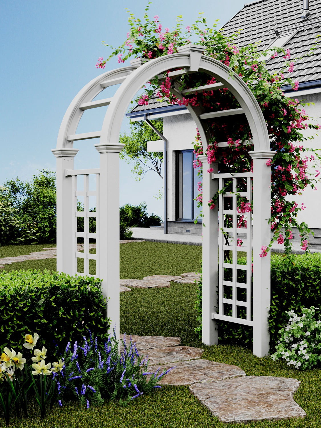 Vita 60"L x 30"W x 94"H Nantucket Deluxe Vinyl Arbor, White