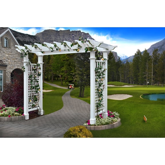 Vita 88"L x 32"W x87"H Fairfield Grande Vinyl Arbor with Trim, White