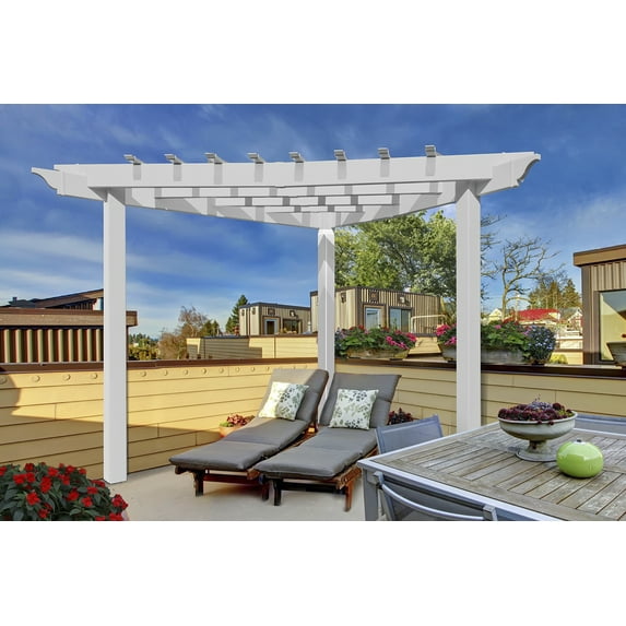 Vita 96"L x 96"W x 94"H Vinyl Alcove Corner Pergola, White