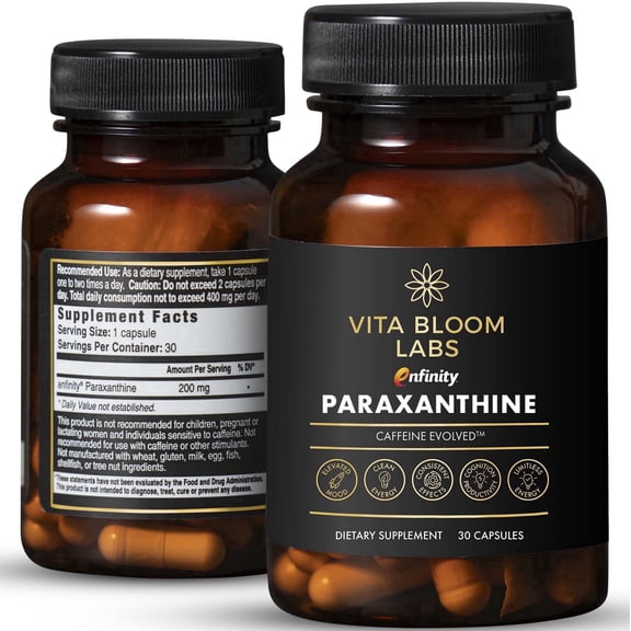 Vita Bloom Labs Enfinity Paraxanthine Capsules - Energy & Focus Support Dietary Supplement - 200mg per Capsule - 30 Count