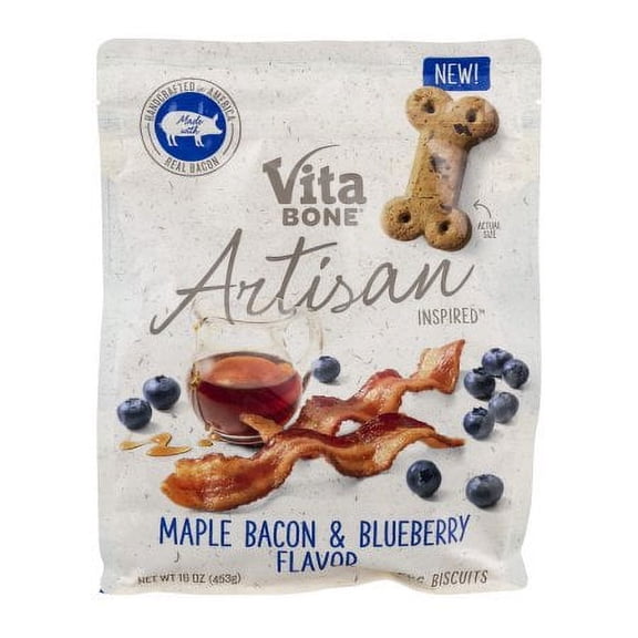 Vita Bone Artisan Inspired Maple Bacon & Blueberry Flavor Biscuits Dog Treats, 16-oz Bag (Pack of 2)