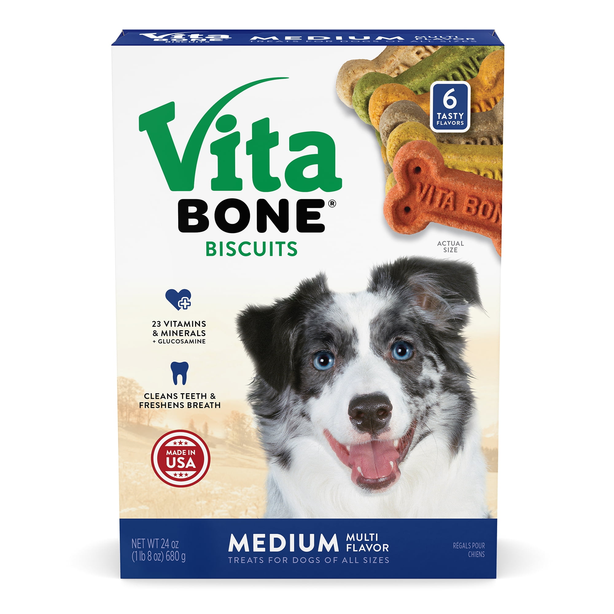 Vita Bone Biscuits, Multi Flavor Medium Crunchy Biscuit Dog Treats, 24