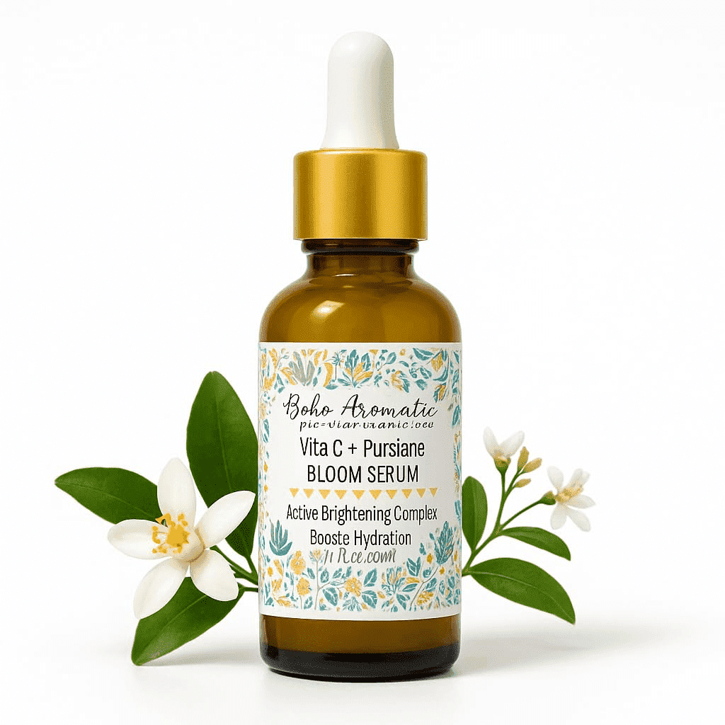 Boho Aromatic BLOOM Vita C + Purslane Brightening Vitamin C Face Serum, Antioxidant & Hydrating for Radiant Skin, Vegan & Cruelty-Free, 1 Pack