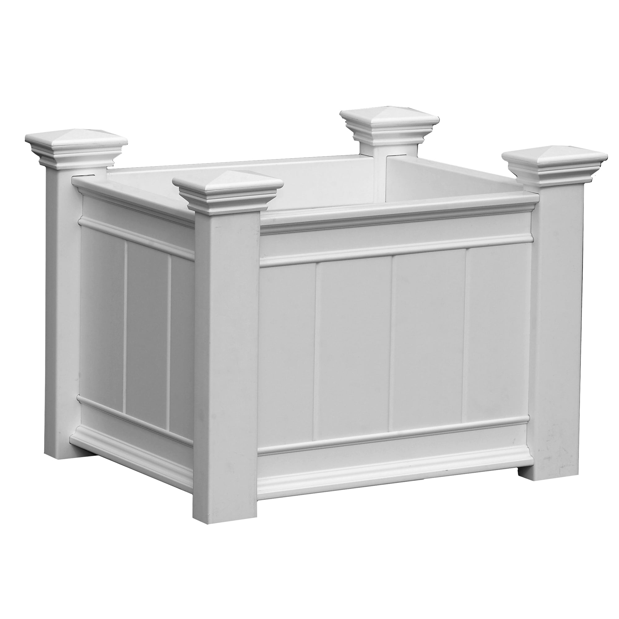 Classic White Vinyl Outdoor Planter Box with Decorative Caps