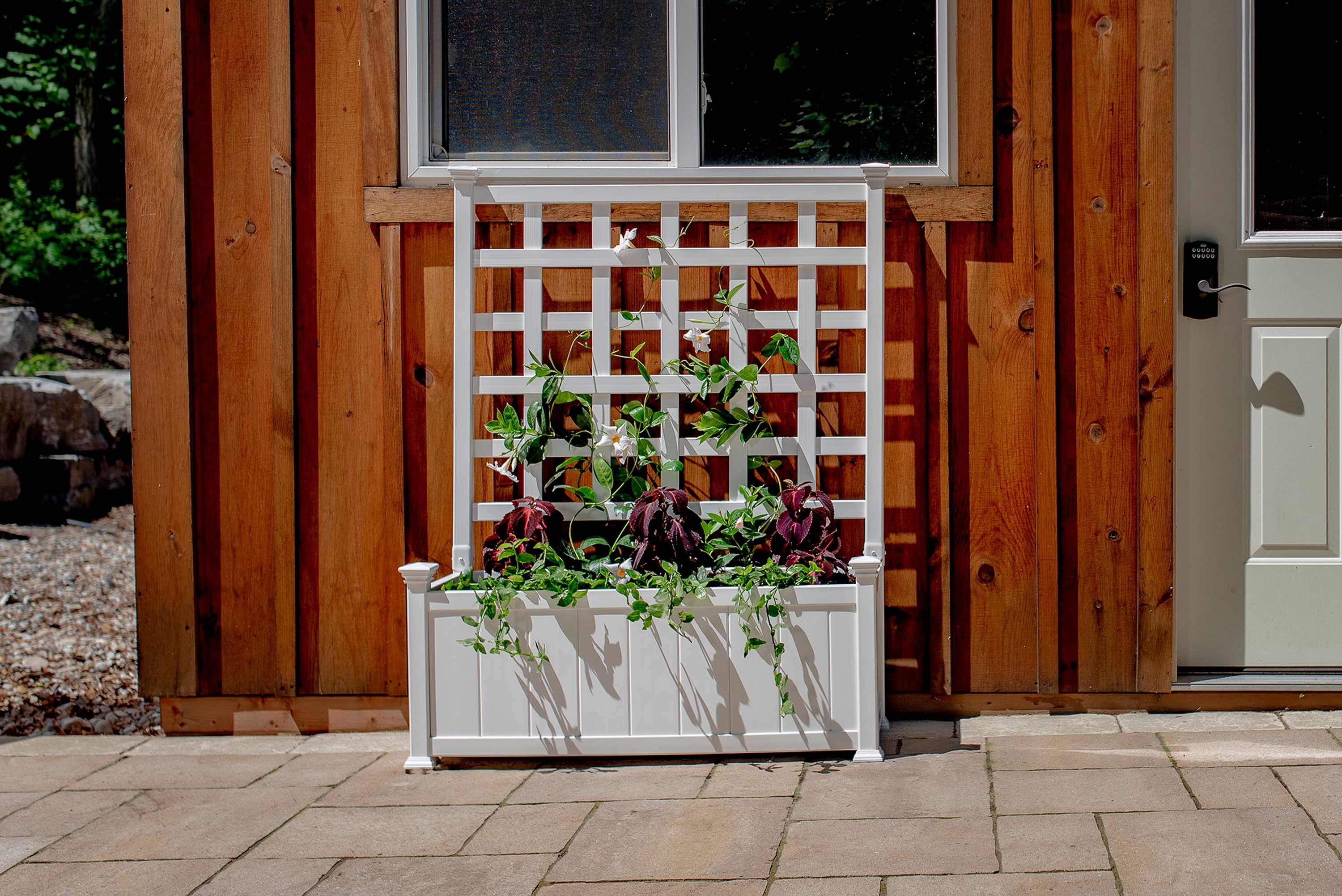 White Vinyl Outdoor Planter Box with Trellis