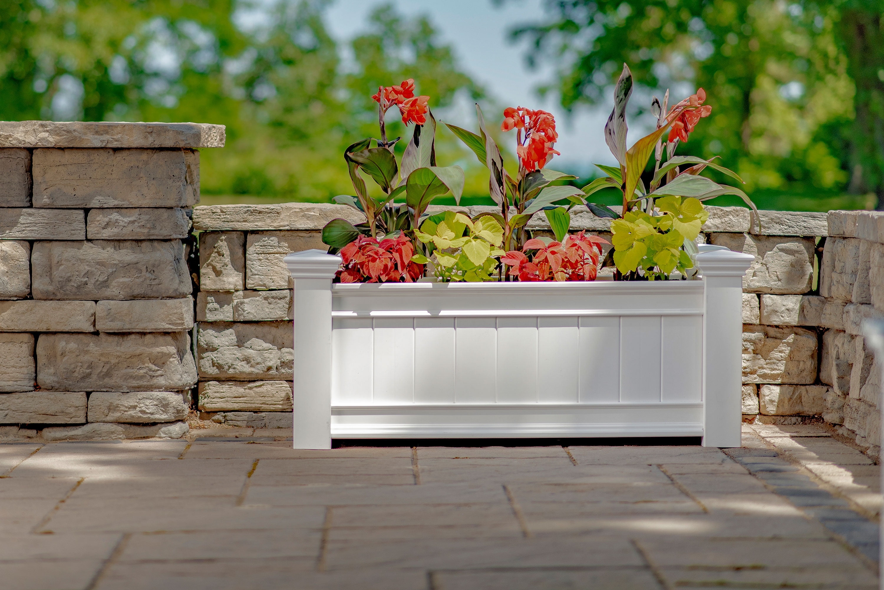 Windsor White Vinyl Outdoor Planter Box with Crown Molding