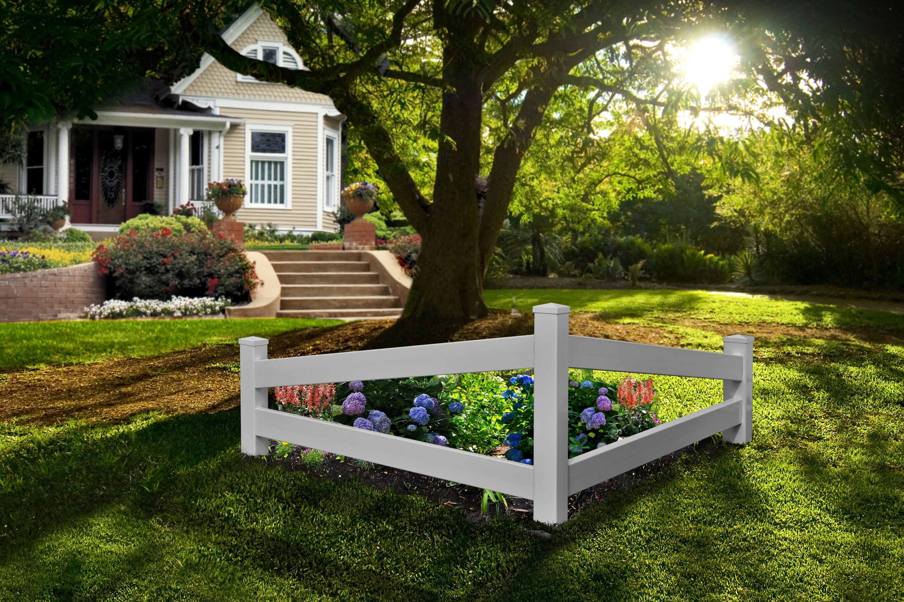 Vita 3 ft x 5 ft White Vinyl Split Rail Corner Fence