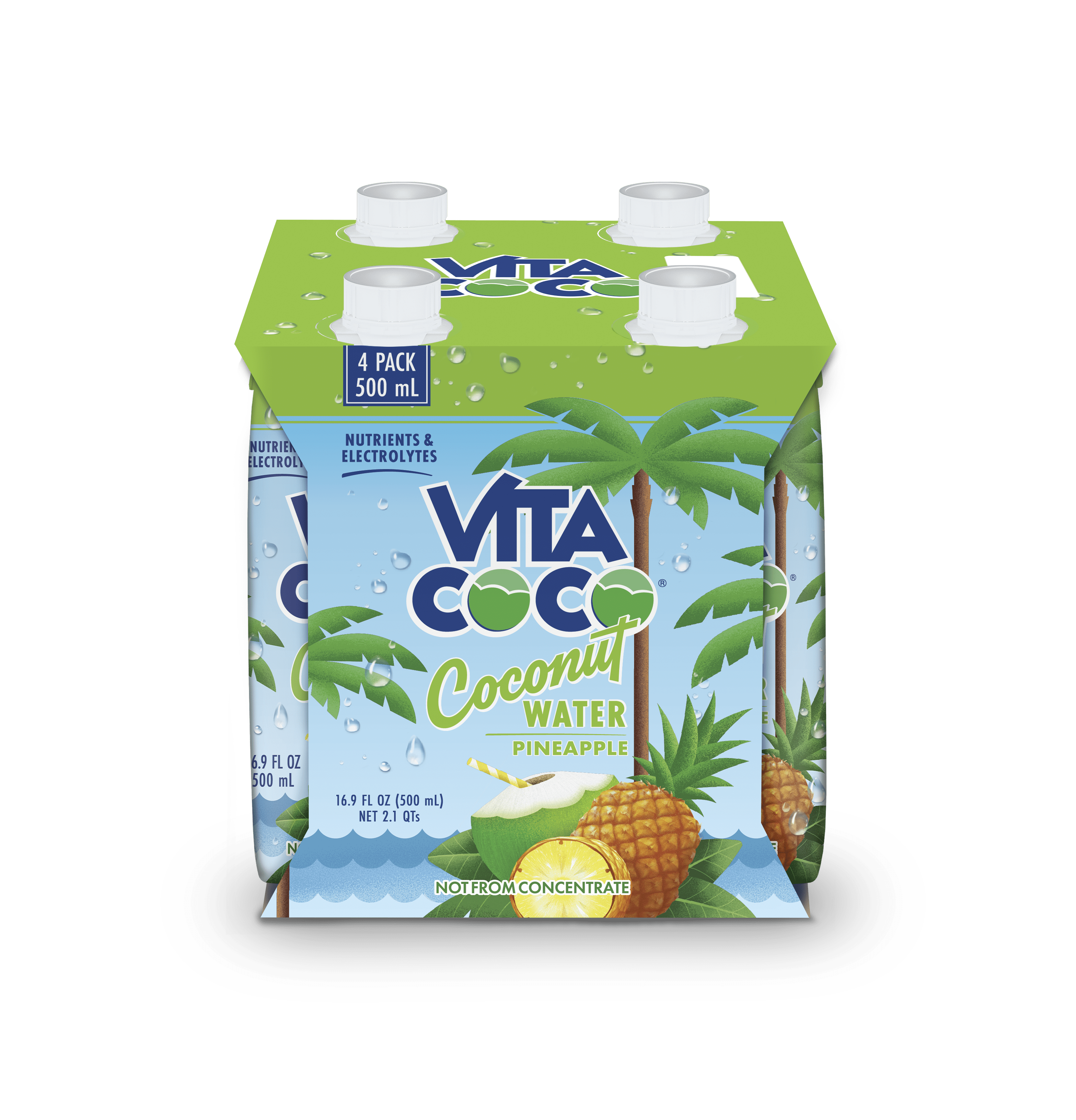 Vita Coco Coconut Water, Pineapple, 16.9 fl oz Tetra (Pack of 4)