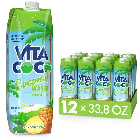 Vita Coco Coconut Water, Pineapple, 33.8 fl oz Tetra (Pack of 12)