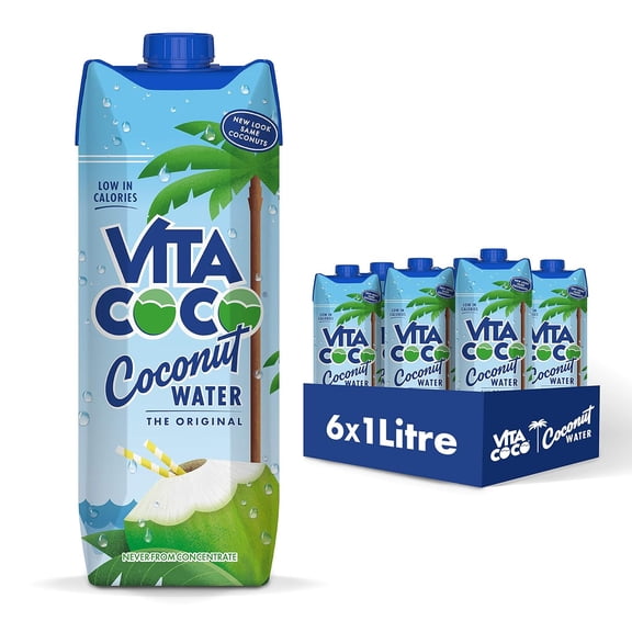 Vita Coco Natural Coconut Water 6 Pack 1 Liter Cartons Hydration Beverage
