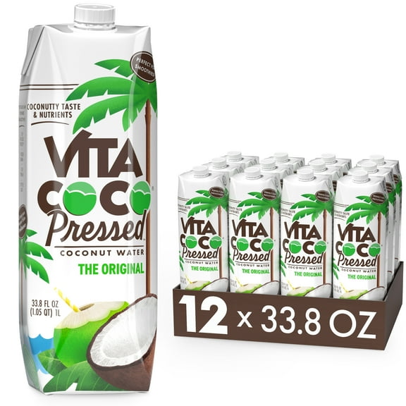 Vita Coco Pressed Coconut Water, Pressed Coconut, 33.8 fl oz Tetra (Pack of 12)