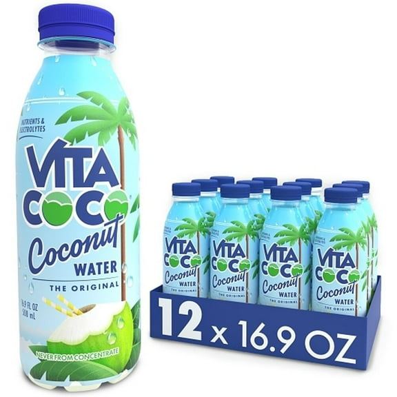 Vita Coco Pure All Natural Hydrating Electrolyte Coconut Water 16.9 Oz Slim Bottle (Pack Of 12)