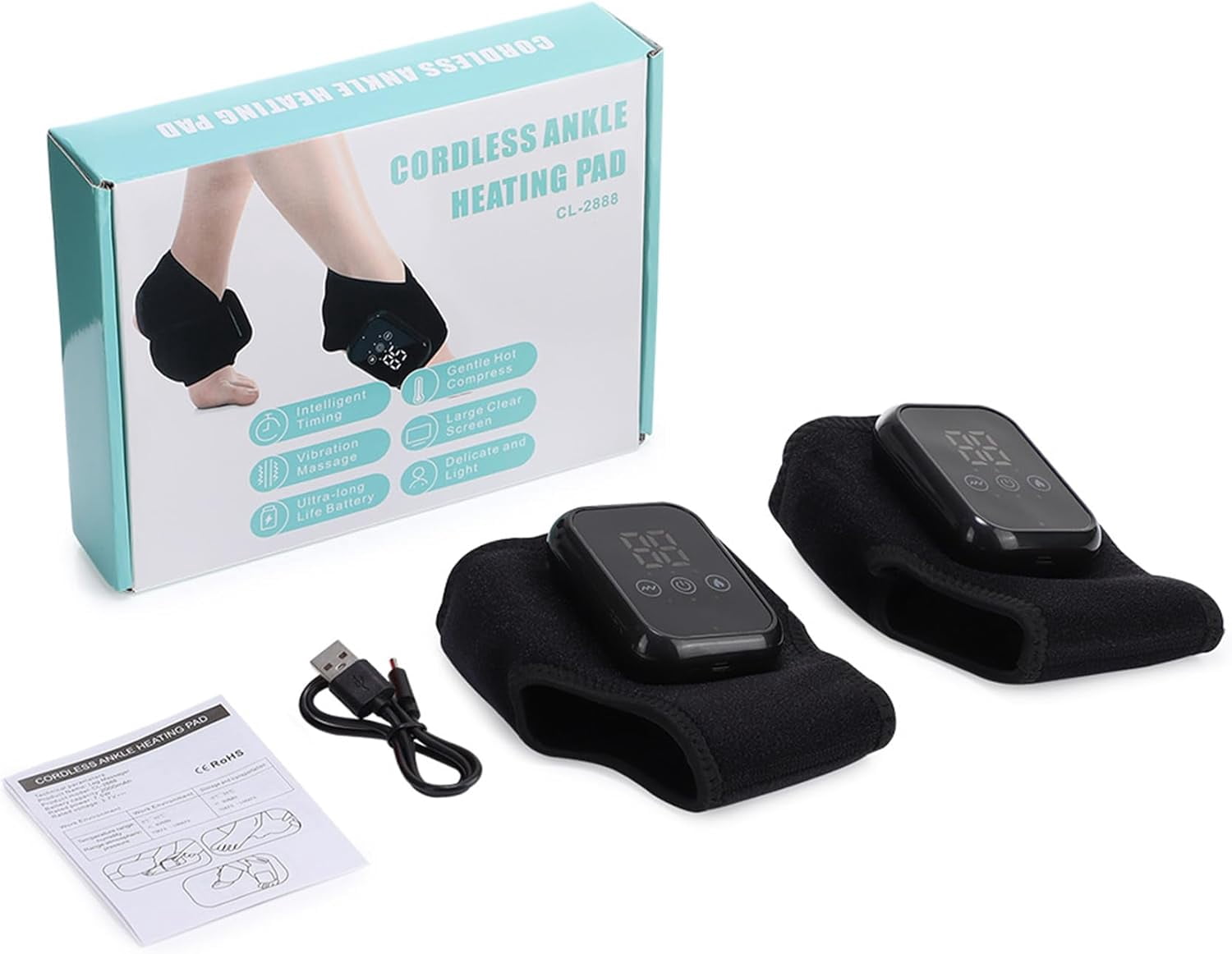 Vita Feet Relief Massager - Wireless Foot Massager with Heat and Compression for Plantar Fasciitis Foot Pain Relief Cordless Fits Up to Size 13 (Black - Double Pack)