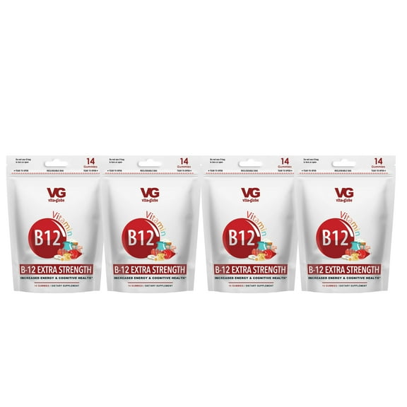 Vita Globe's B12 Pouches Supports Energy Metabolism and Nervous System Health. Vitamin Supplement, 4 pack