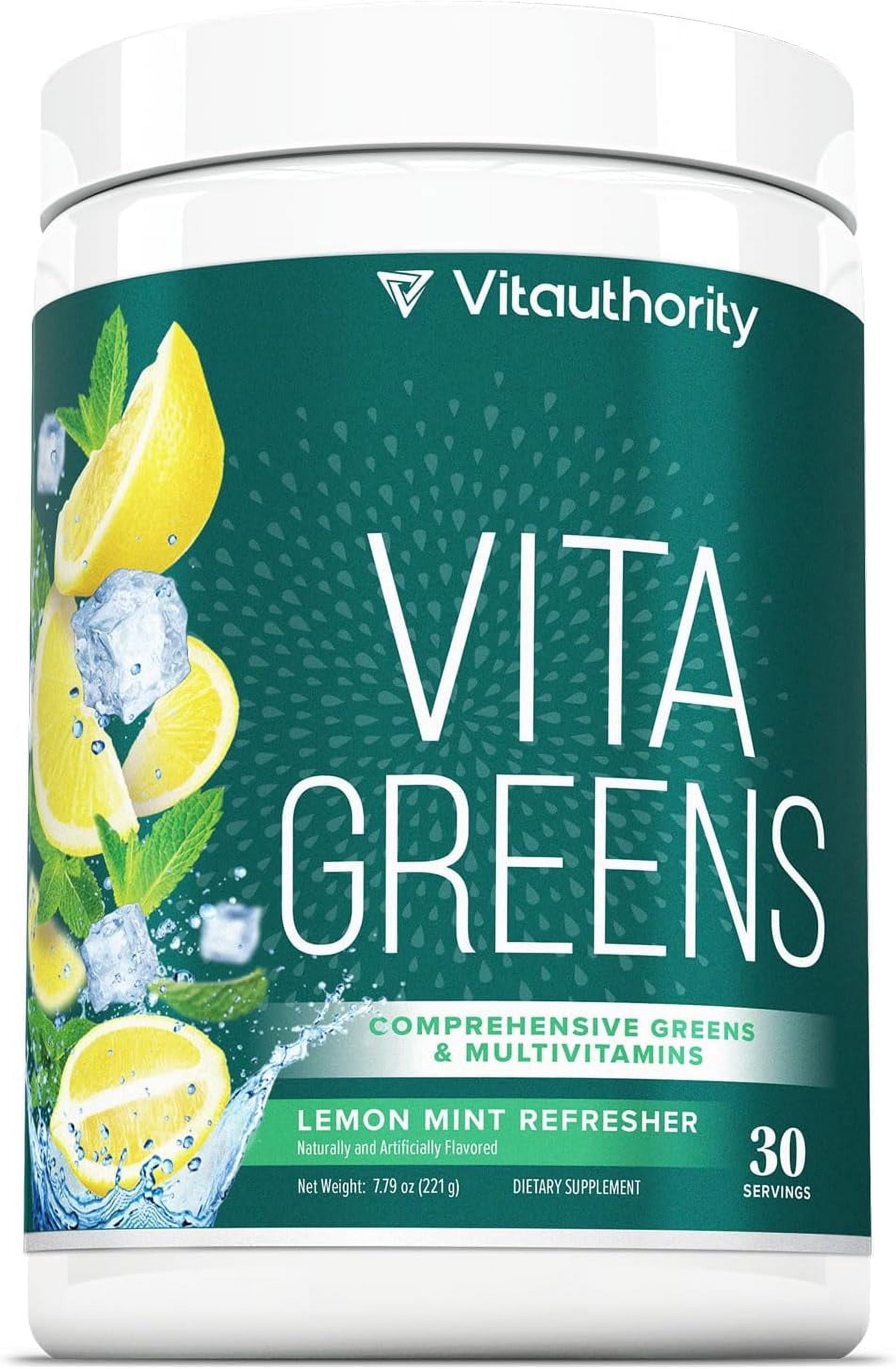 Vitauthority Vita Greens Superfood Dietary Supplement Powder, Daily Multivitamin, Gut Health & Immune Support Blend, Lemon Mint, 30 Servings