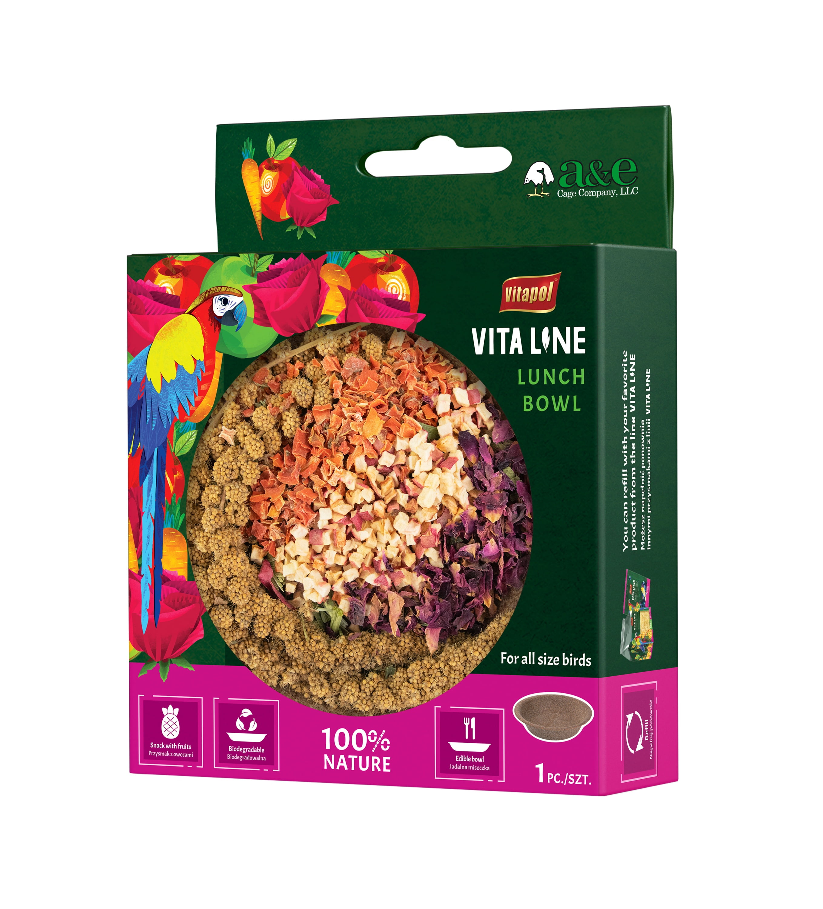 Vita Line Nutritionally Complete Fully Editable Millet Lunch Bowl for Pet Birds, by A&E Cage Company