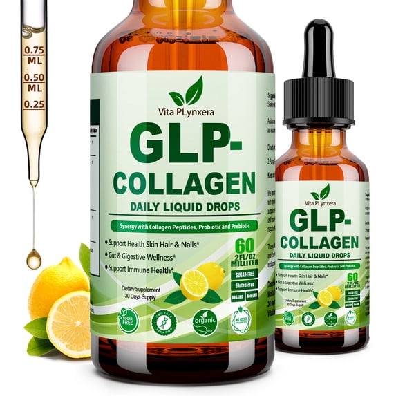 Vita PLynxera Liquid Collagen for Women,Bovine Collagen Peptides w.60 Billion CFU Probiotic & Prebiotic for Skin Hair Nails & Gut Digestive Wellness, Easy-Absorb Collagen Burn Drops