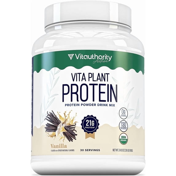 Vitauthority Vita Plant Organic Protein Powder for Women, Vanilla, 30 Servings, 21g protein