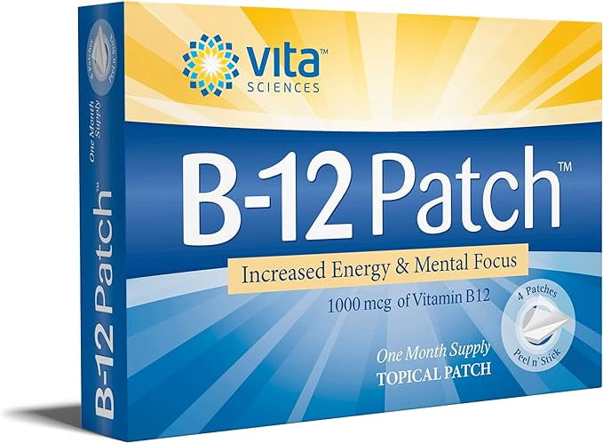 Vita Sciences Vitamin B12 Patch – 1000mcg B12 + 200mcg Selenium – Vegan Weekly Patch – 4 Count Box – Energy, Focus, Mood & Metabolism Support