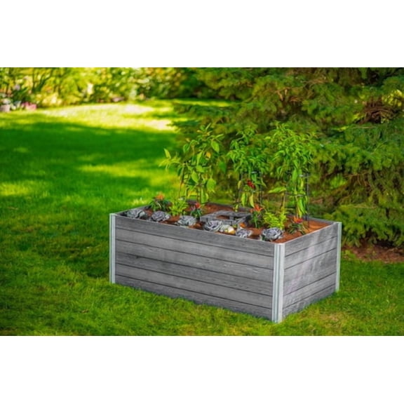 Vita Urbana 3'L x 5'W x 22"H Vinyl Keyhole Composting Garden, Slate Gray, VT17602