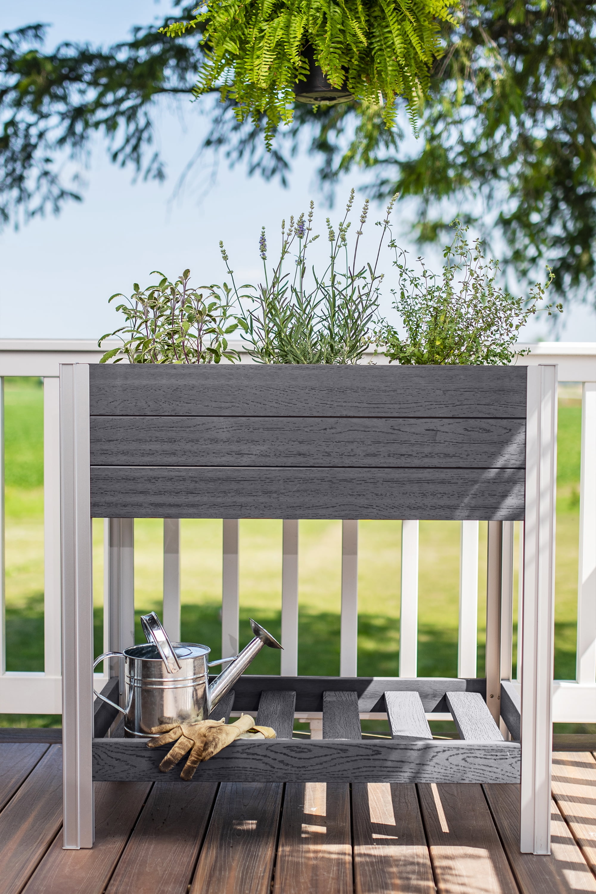 Slate Gray Elevated Vinyl Herb Garden Planter