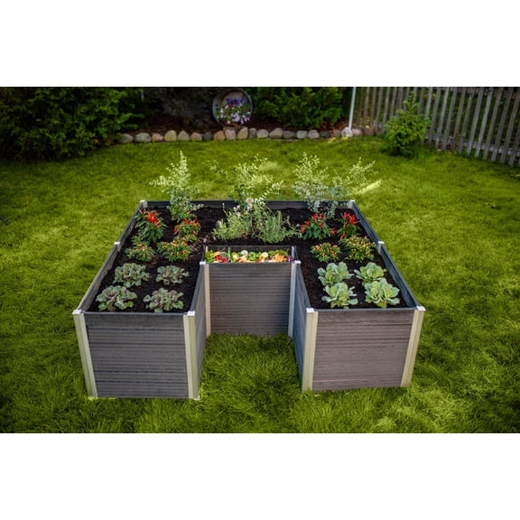Vita Urbana 6'L x 6'W x 22"H Vinyl Keyhole Composting Garden,Slate Gray, VT17607