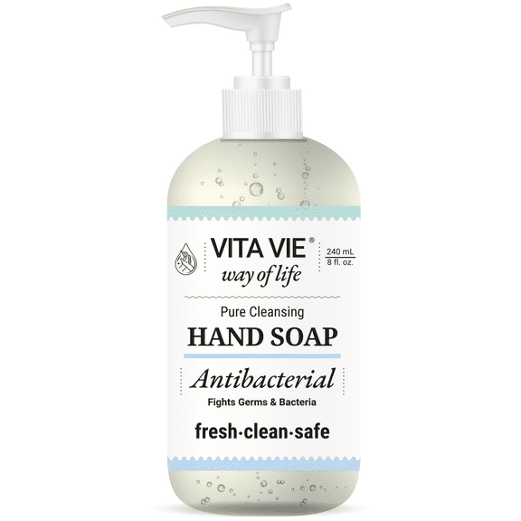Vita Vie Pure Cleansing Antibacterial Hand Soap with Hazel, Willow Bark Extract, and Tea Tree Oil, 8 Fl. Oz.